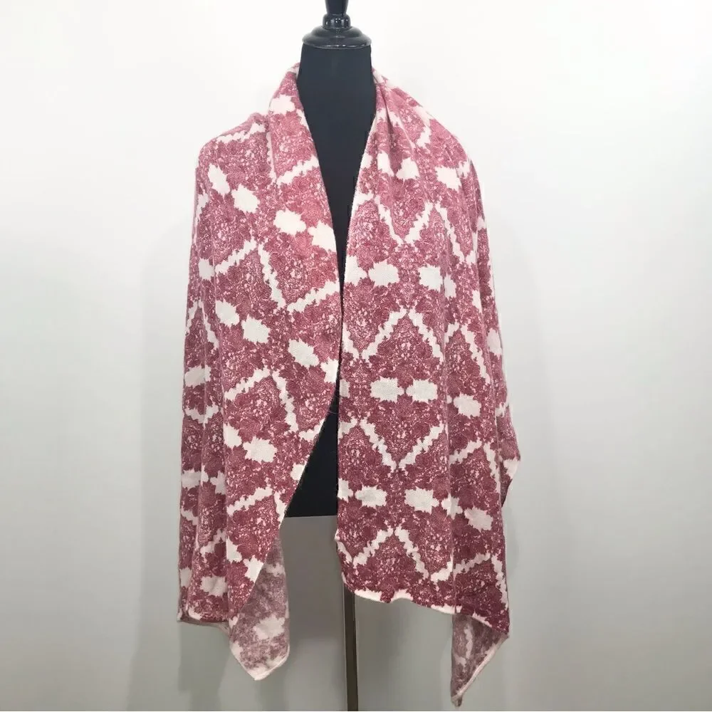 Michael Stars Ivory and Red “Faded Lace” Knit Scarf Shawl Wrap